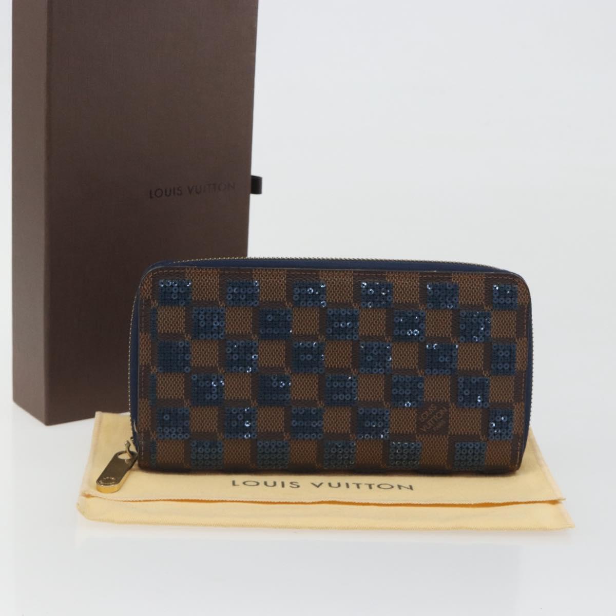 LOUIS VUITTON Damie Payette Zippy Wallet Long Wallet Blue N63172 LV Auth 193419V