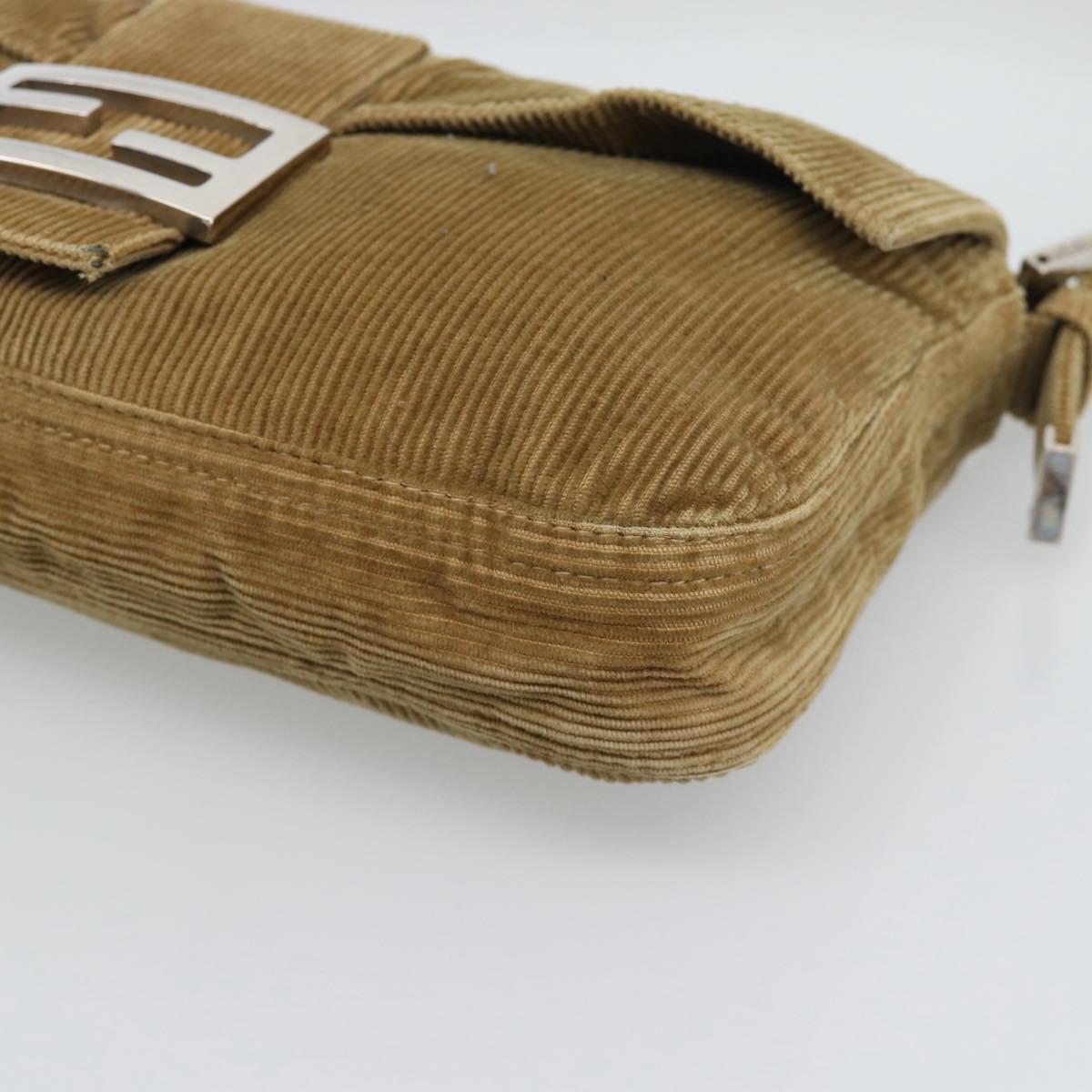 FENDI Mamma Baguette Shoulder Bag Corduroy Beige Silver Auth 193421V