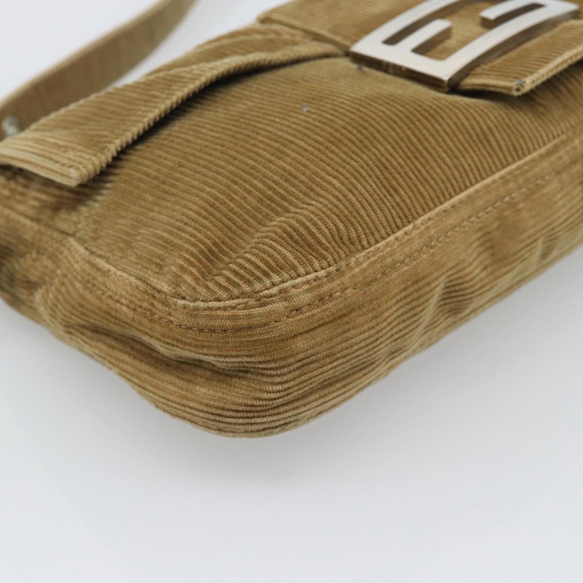 FENDI Mamma Baguette Shoulder Bag Corduroy Beige Silver Auth 193421V