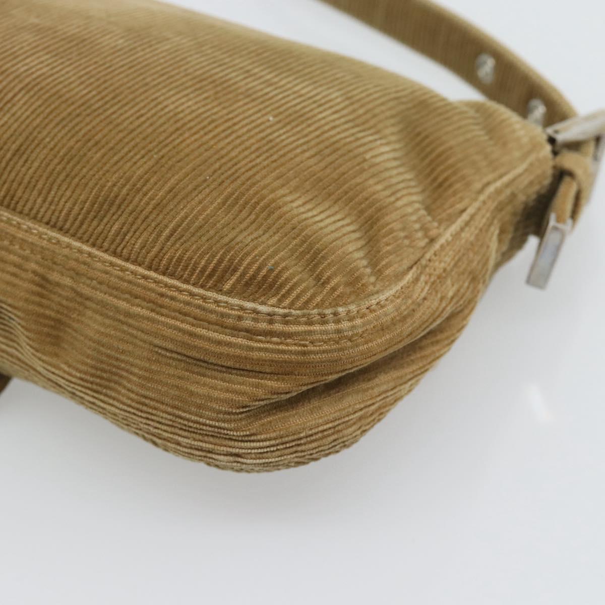FENDI Mamma Baguette Shoulder Bag Corduroy Beige Silver Auth 193421V