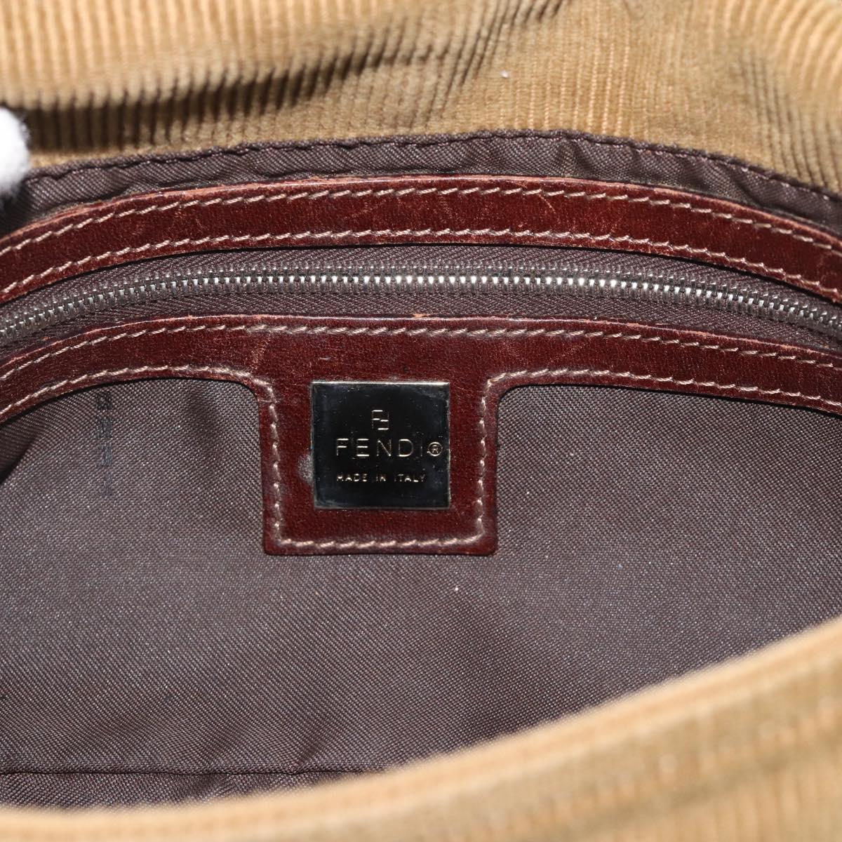 FENDI Mamma Baguette Shoulder Bag Corduroy Beige Silver Auth 193421V