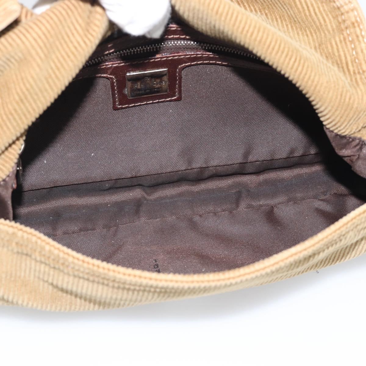 FENDI Mamma Baguette Shoulder Bag Corduroy Beige Silver Auth 193421V
