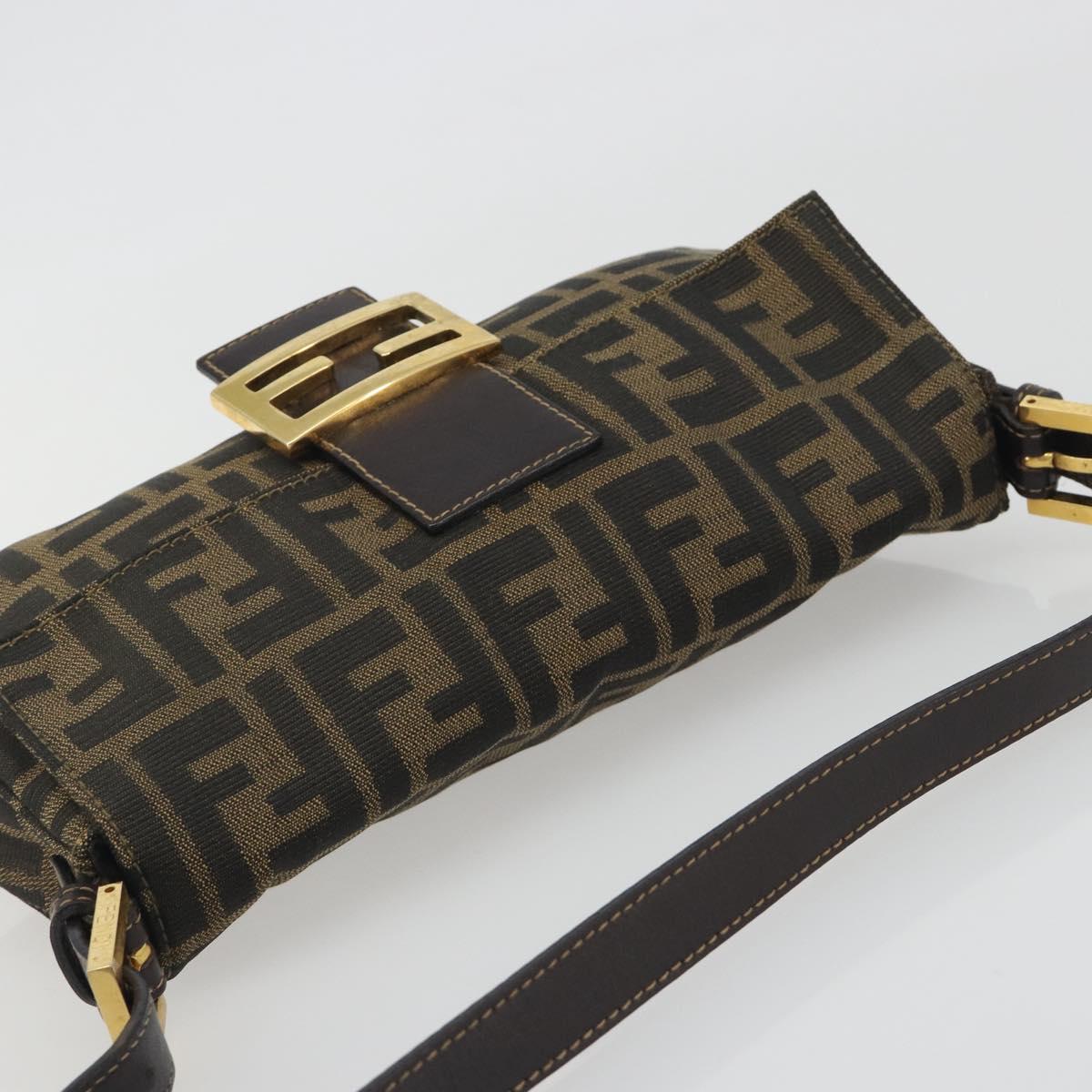 FENDI Zucca Canvas Mamma Baguette Shoulder Bag Brown Black Auth 193422V