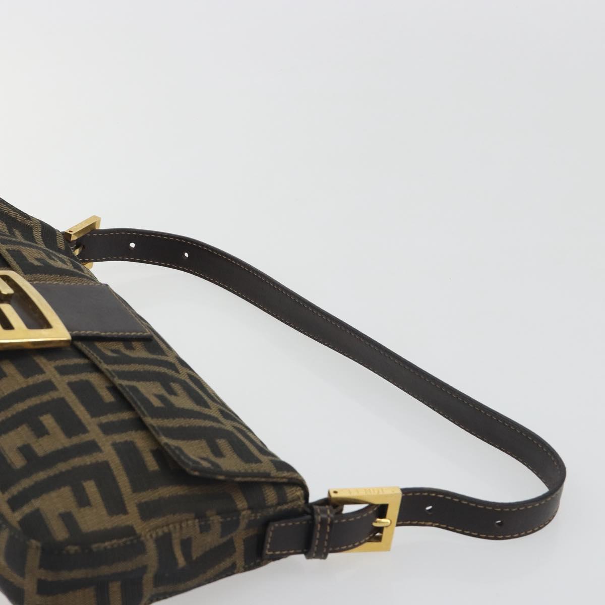 FENDI Zucca Canvas Mamma Baguette Shoulder Bag Brown Black Auth 193422V