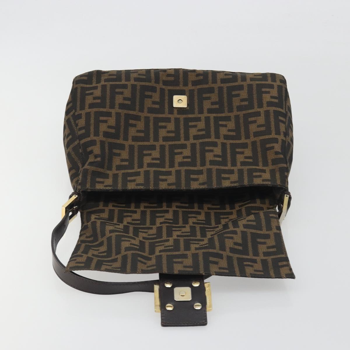 FENDI Zucca Canvas Mamma Baguette Shoulder Bag Brown Black Auth 193423V