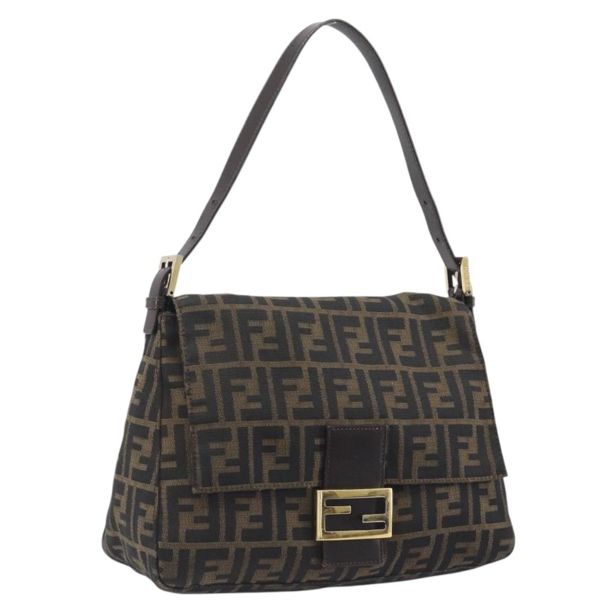 FENDI Zucca Canvas Mamma Baguette Shoulder Bag Brown Black Auth 193423V