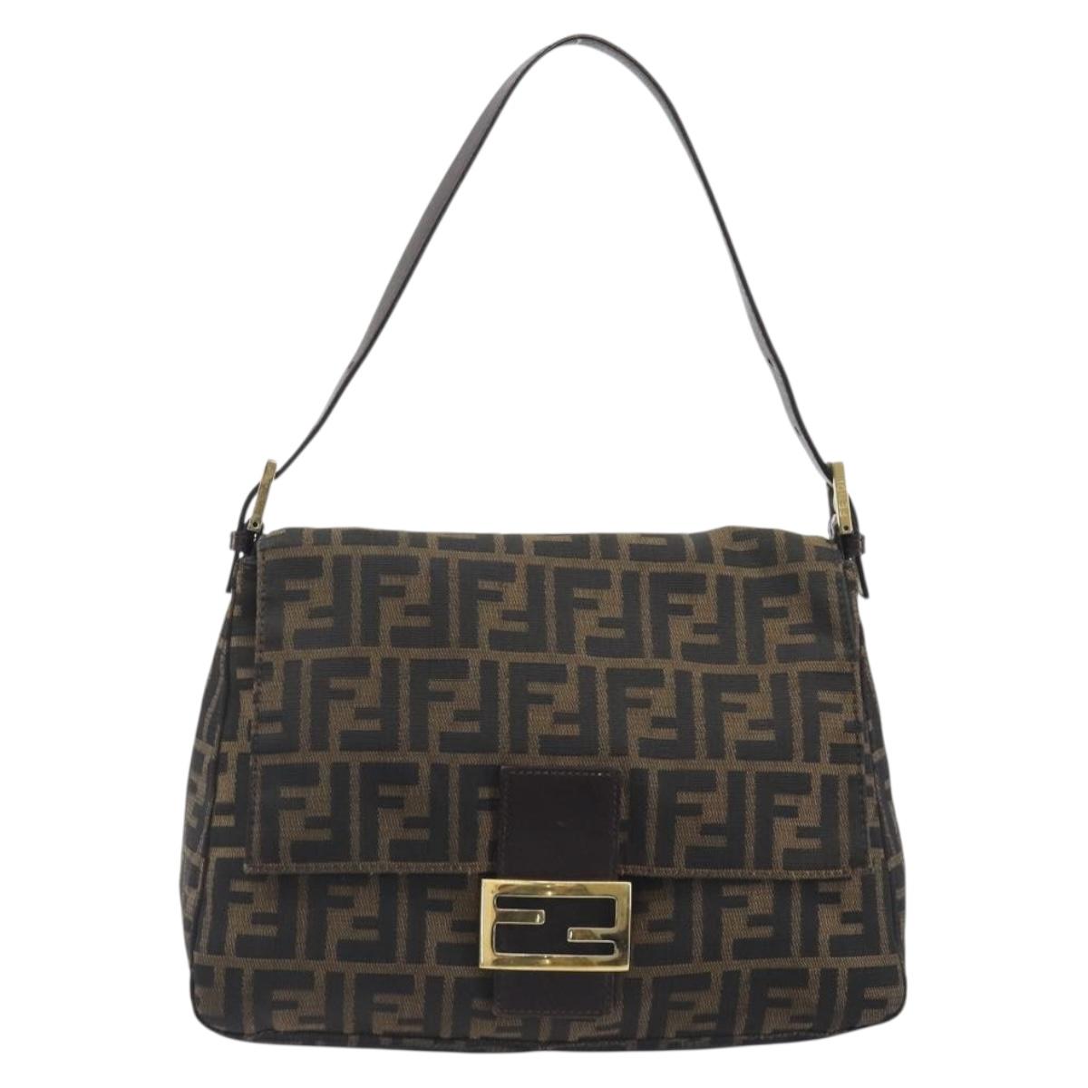 FENDI Zucca Canvas Mamma Baguette Shoulder Bag Brown Black Auth 193423V