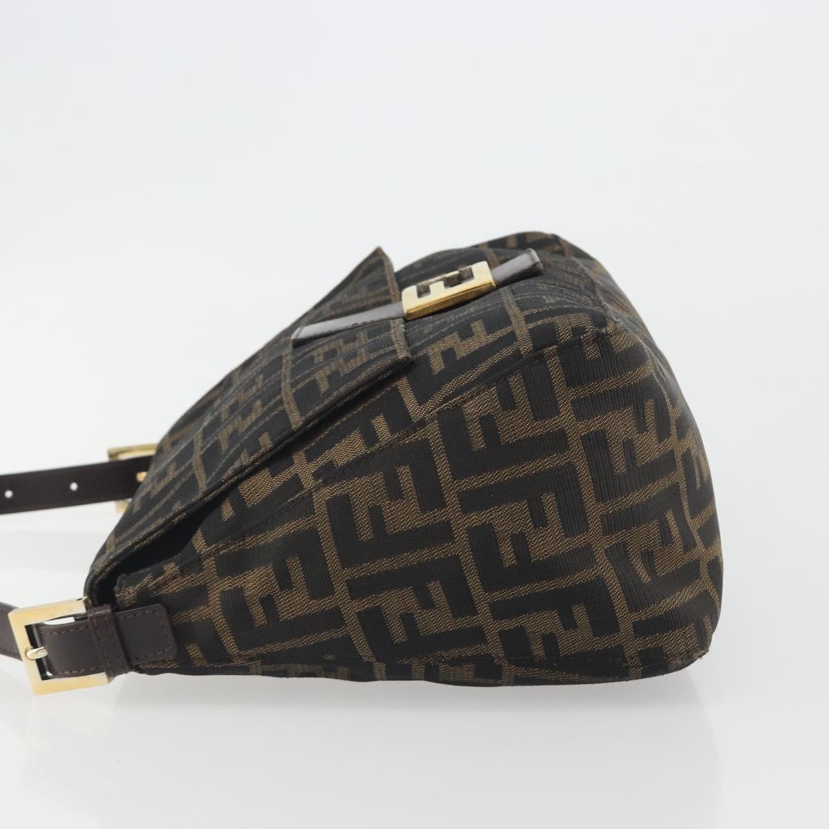 FENDI Zucca Canvas Mamma Baguette Shoulder Bag Brown Black Auth 193423V