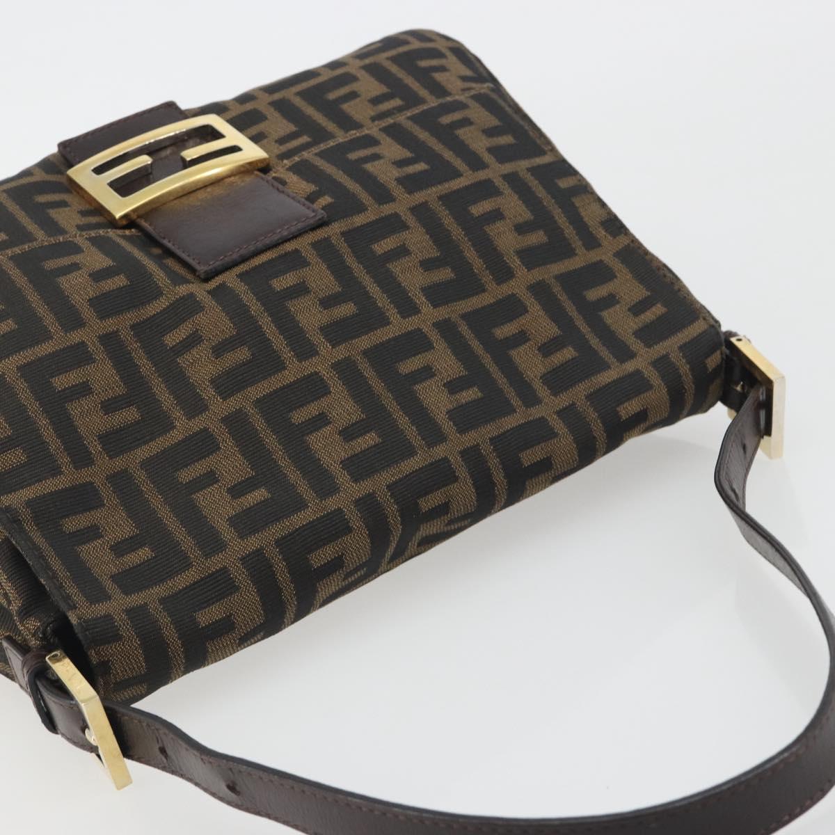 FENDI Zucca Canvas Mamma Baguette Shoulder Bag Brown Black Auth 193423V