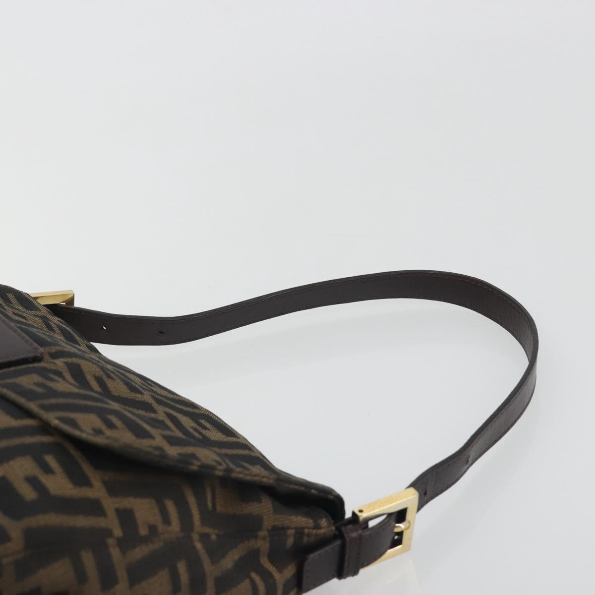 FENDI Zucca Canvas Mamma Baguette Shoulder Bag Brown Black Auth 193423V