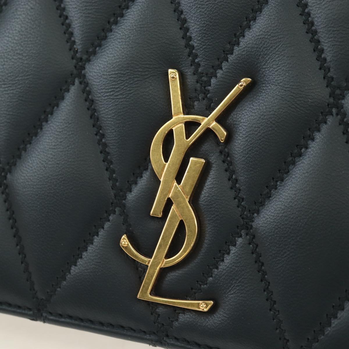 SAINT LAURENT Cassandra Angie Chain Shoulder Bag Leather Navy Gold Auth 193424M