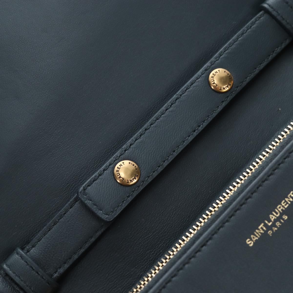 SAINT LAURENT Cassandra Angie Chain Shoulder Bag Leather Navy Gold Auth 193424M