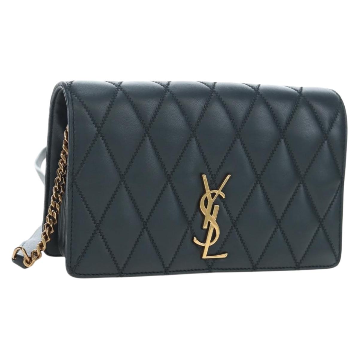 SAINT LAURENT Cassandra Angie Chain Shoulder Bag Leather Navy Gold Auth 193424M