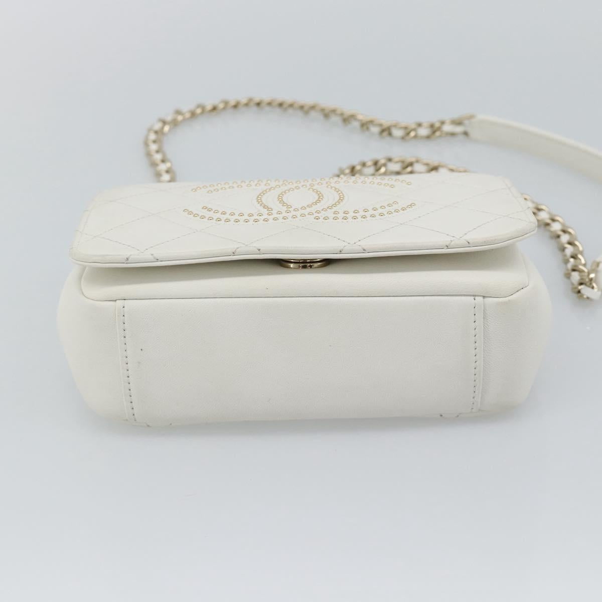 CHANEL Matelasse Chain Shoulder Bag Lamb Skin 2way White Gold CC Auth 193425SAM