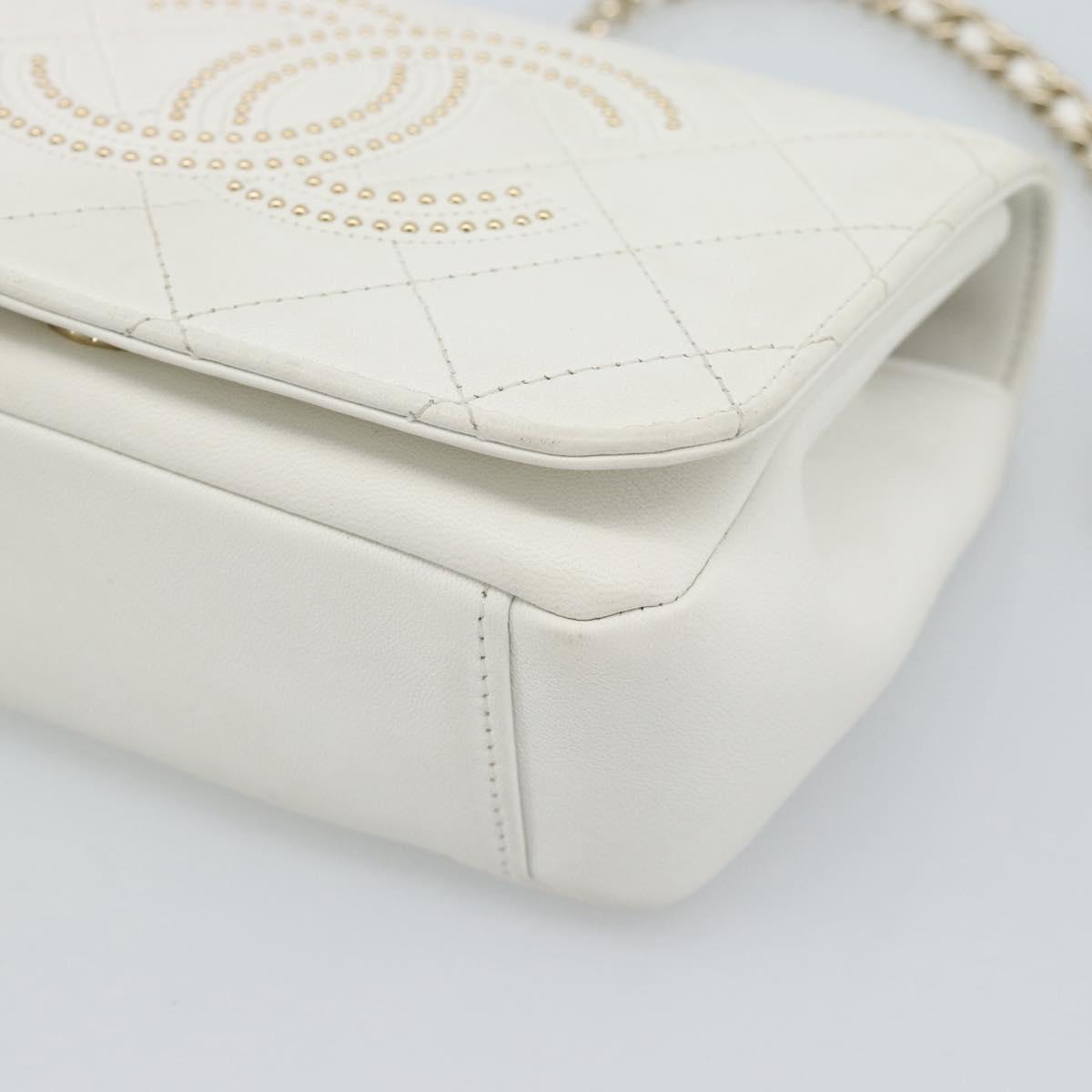 CHANEL Matelasse Chain Shoulder Bag Lamb Skin 2way White Gold CC Auth 193425SAM