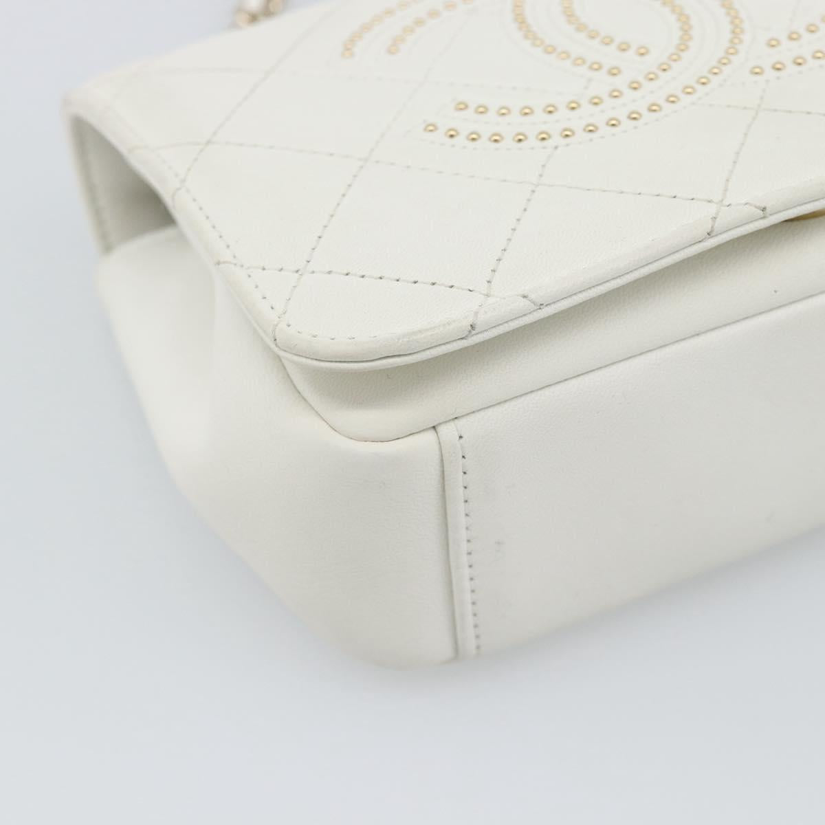 CHANEL Matelasse Chain Shoulder Bag Lamb Skin 2way White Gold CC Auth 193425SAM