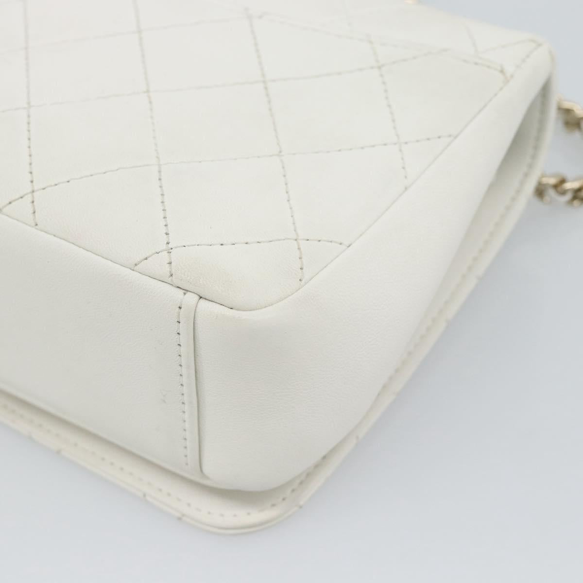 CHANEL Matelasse Chain Shoulder Bag Lamb Skin 2way White Gold CC Auth 193425SAM