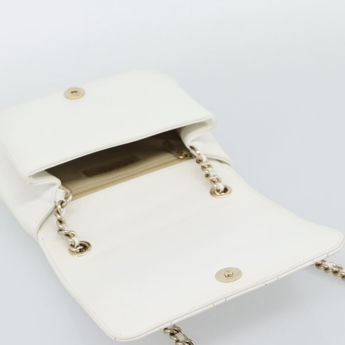 CHANEL Matelasse Chain Shoulder Bag Lamb Skin 2way White Gold CC Auth 193425SAM