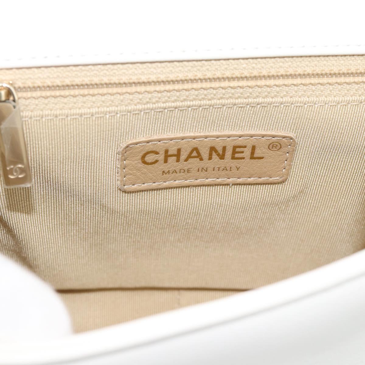 CHANEL Matelasse Chain Shoulder Bag Lamb Skin 2way White Gold CC Auth 193425SAM