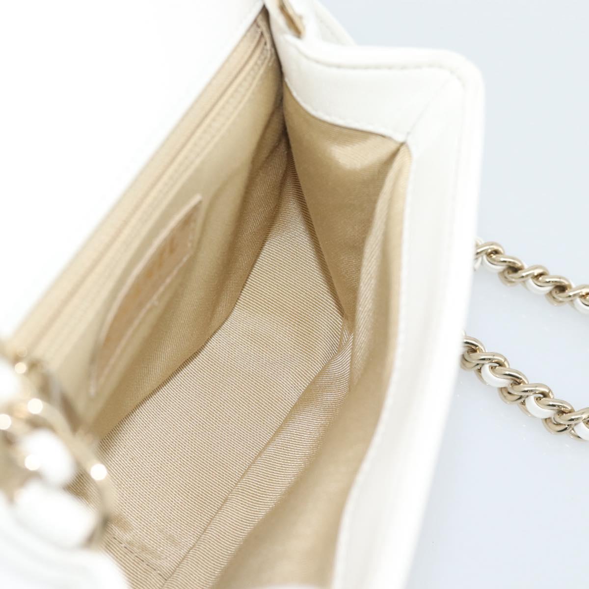 CHANEL Matelasse Chain Shoulder Bag Lamb Skin 2way White Gold CC Auth 193425SAM