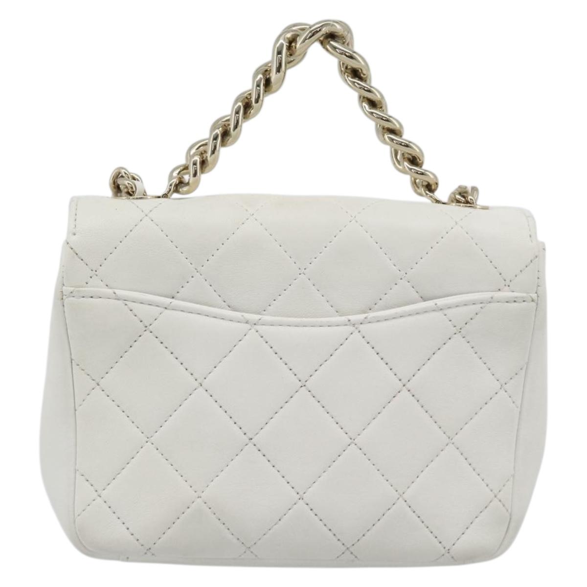 CHANEL Matelasse Chain Shoulder Bag Lamb Skin 2way White Gold CC Auth 193425SAM