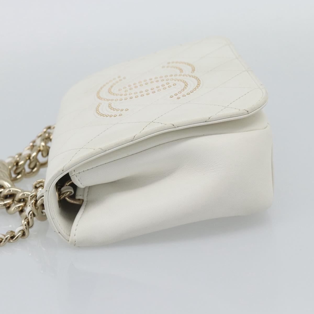 CHANEL Matelasse Chain Shoulder Bag Lamb Skin 2way White Gold CC Auth 193425SAM