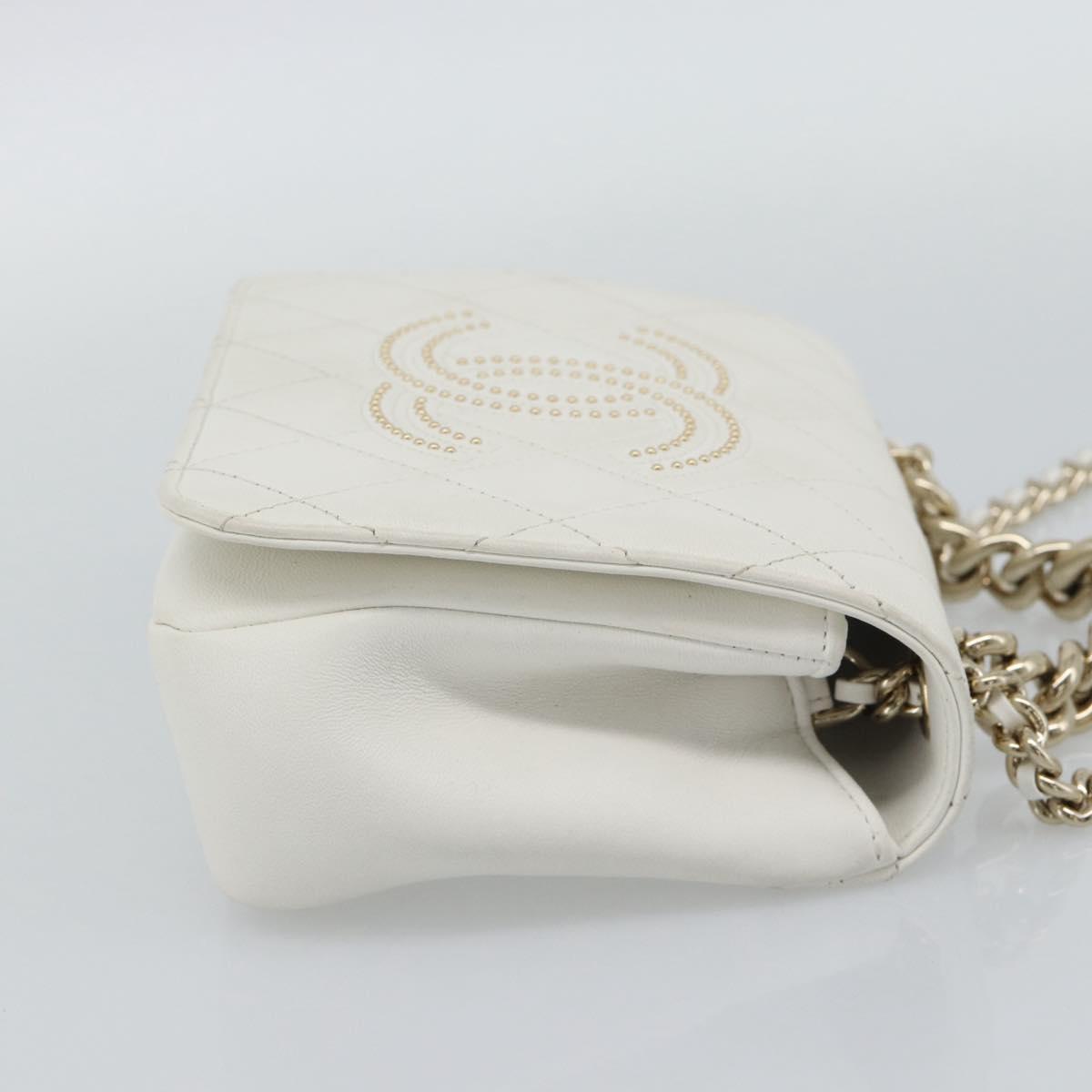 CHANEL Matelasse Chain Shoulder Bag Lamb Skin 2way White Gold CC Auth 193425SAM