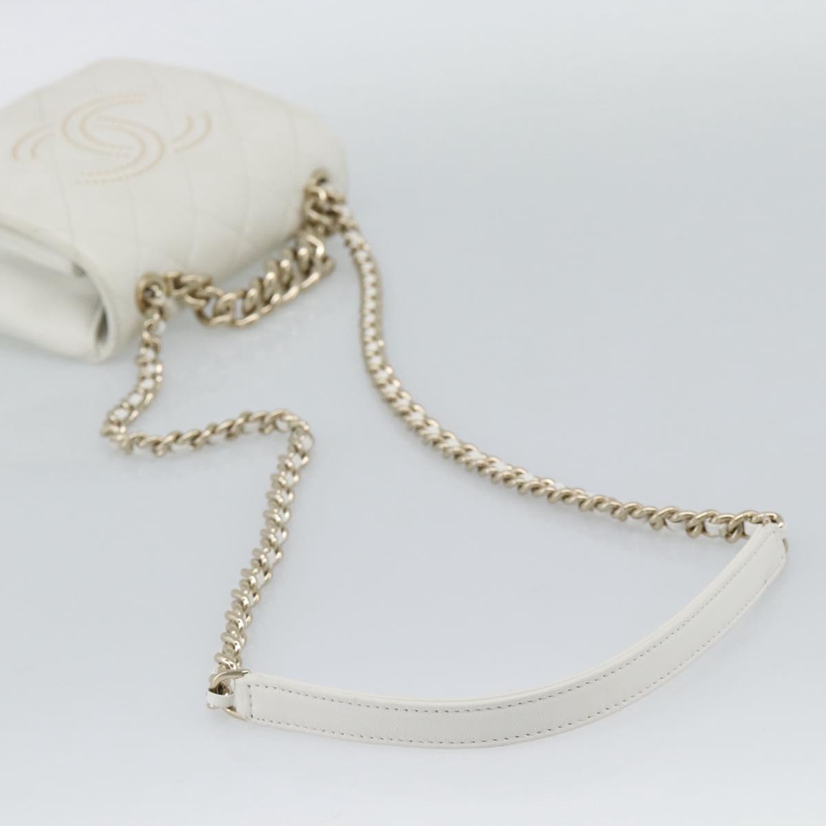CHANEL Matelasse Chain Shoulder Bag Lamb Skin 2way White Gold CC Auth 193425SAM