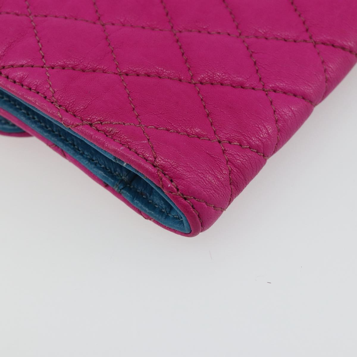 Chrome Hearts Wave 4 3-Snap Quilted Long Wallet Leather Pink Auth 193426SM