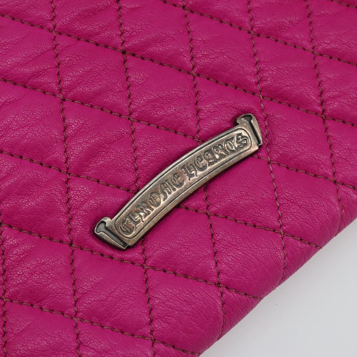 Chrome Hearts Wave 4 3-Snap Quilted Long Wallet Leather Pink Auth 193426SM