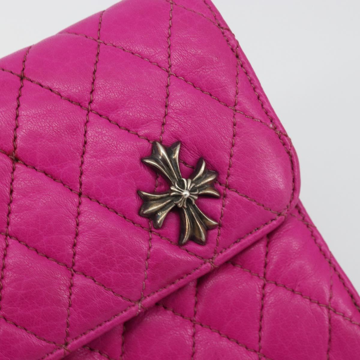 Chrome Hearts Wave 4 3-Snap Quilted Long Wallet Leather Pink Auth 193426SM