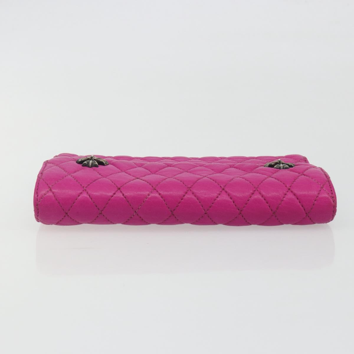 Chrome Hearts Wave 4 3-Snap Quilted Long Wallet Leather Pink Auth 193426SM
