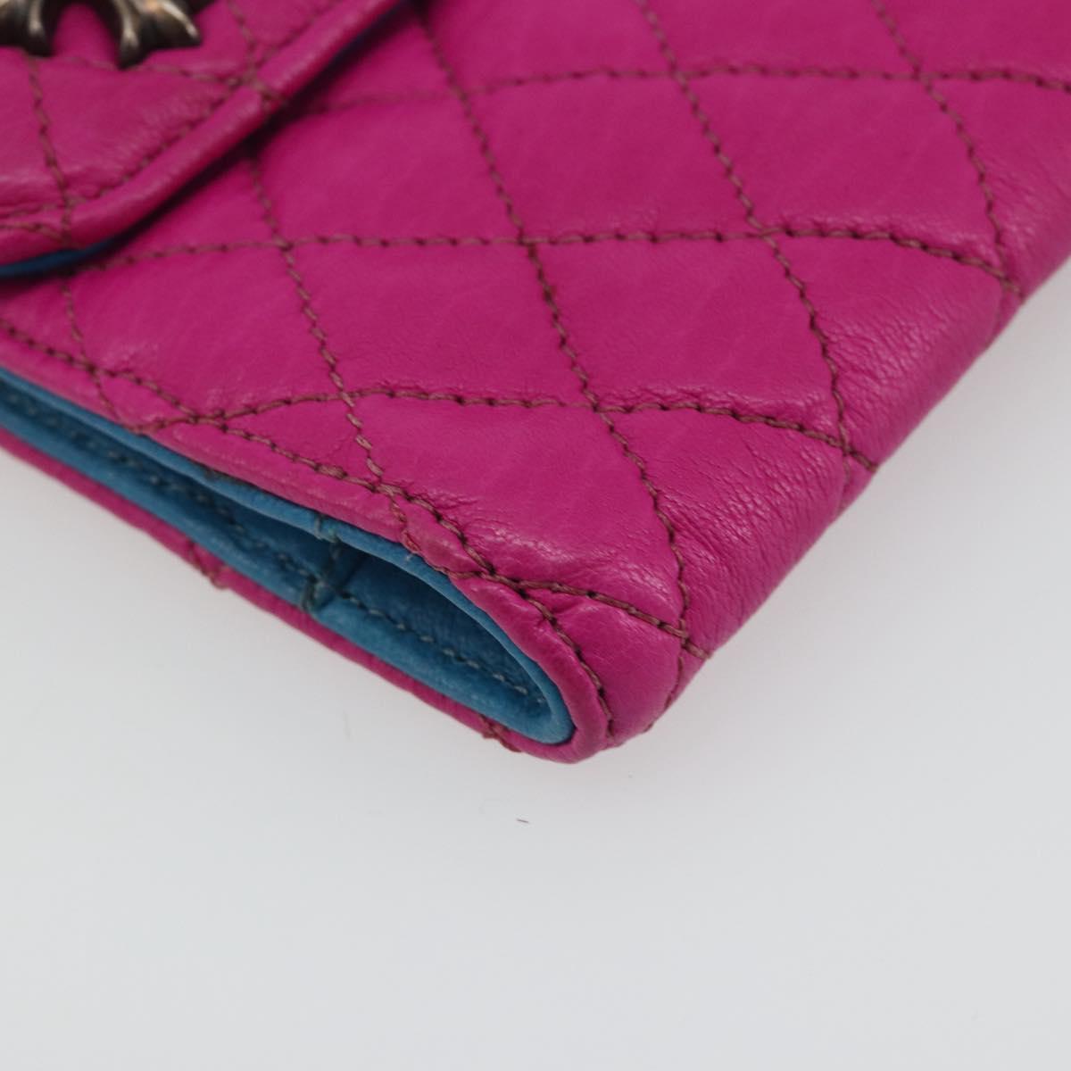 Chrome Hearts Wave 4 3-Snap Quilted Long Wallet Leather Pink Auth 193426SM