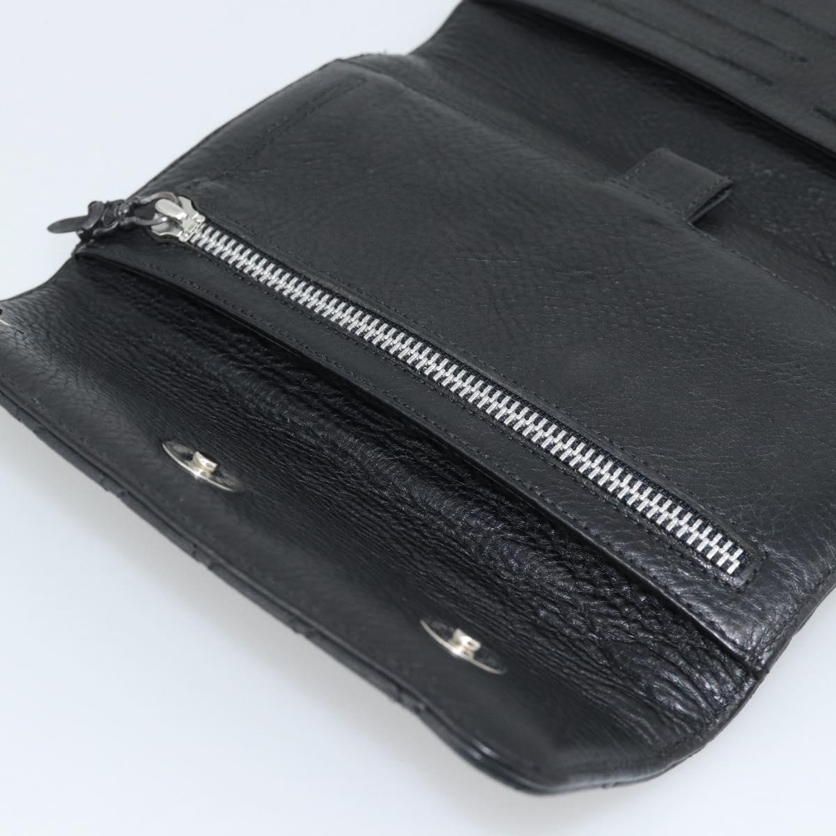 Chrome Hearts Wave4 3-Snap Quilted Long Wallet Leather Black Auth 193427SM