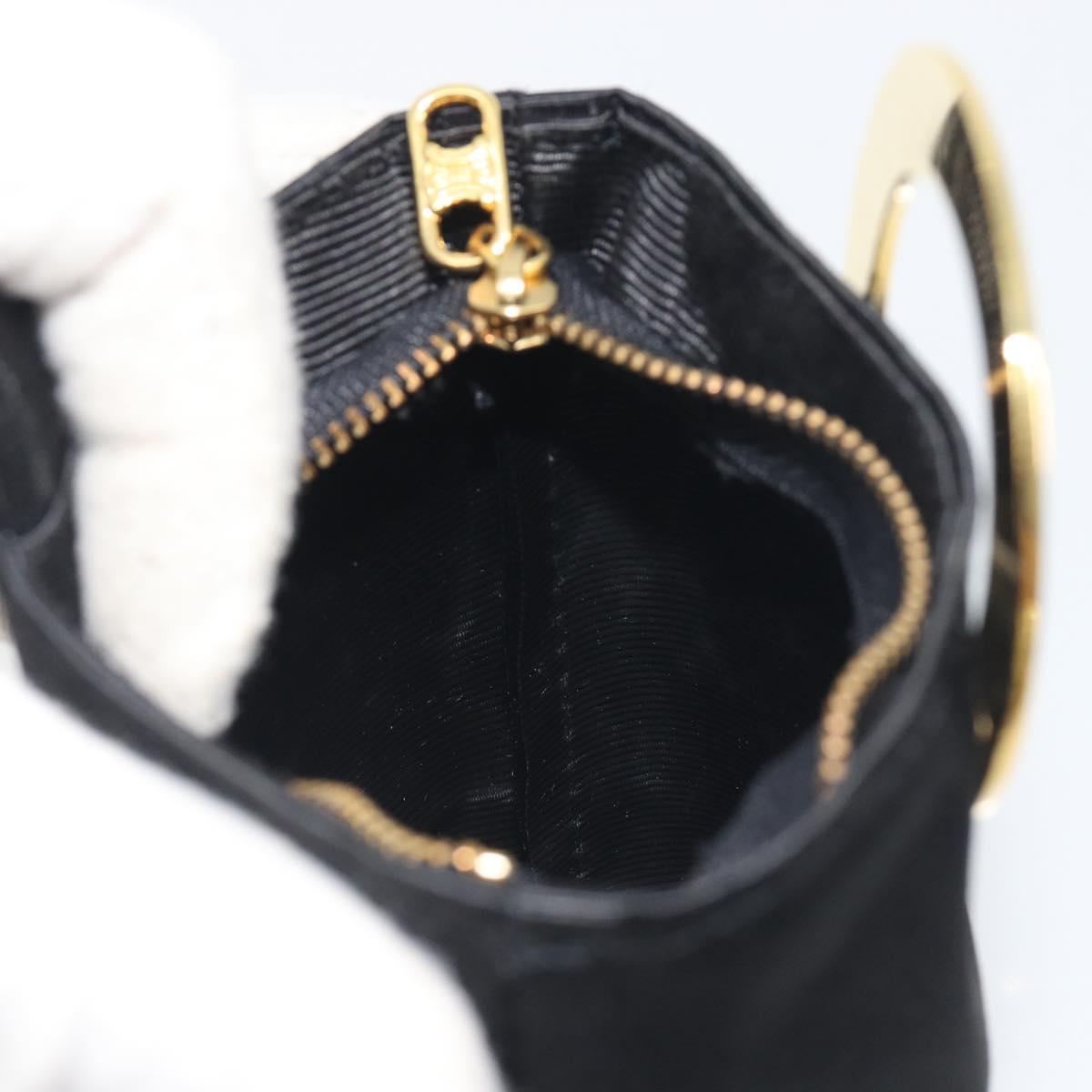 CELINE Circle Pouch Canvas Black Gold Tone Auth 193429A
