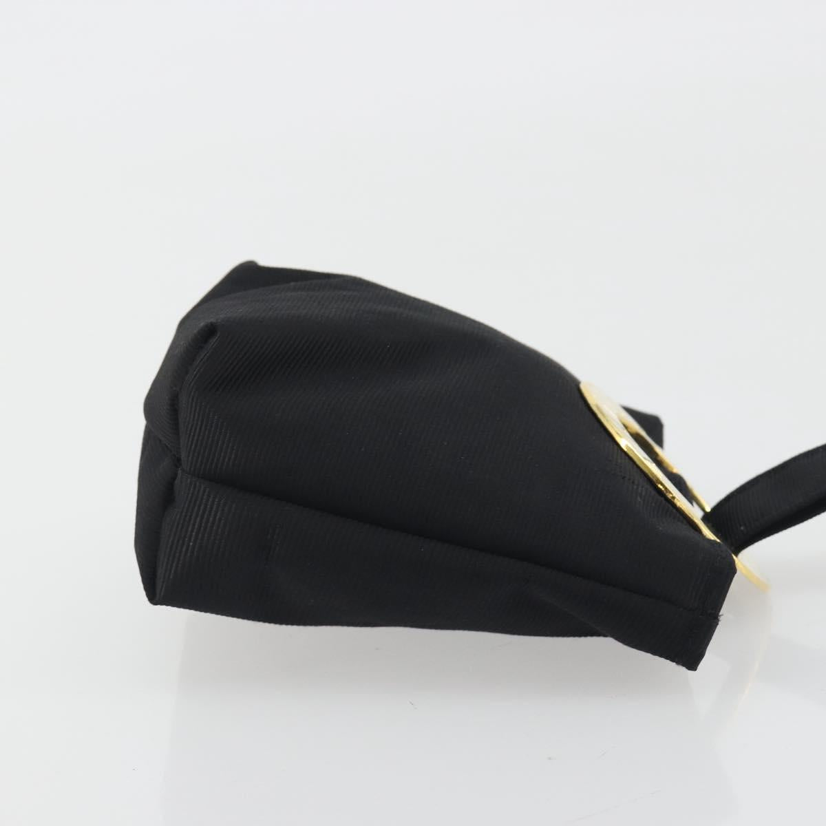 CELINE Circle Pouch Canvas Black Gold Tone Auth 193429A