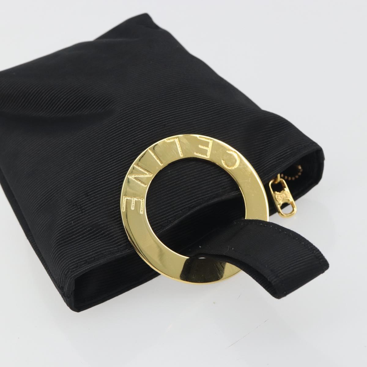 CELINE Circle Pouch Canvas Black Gold Tone Auth 193429A