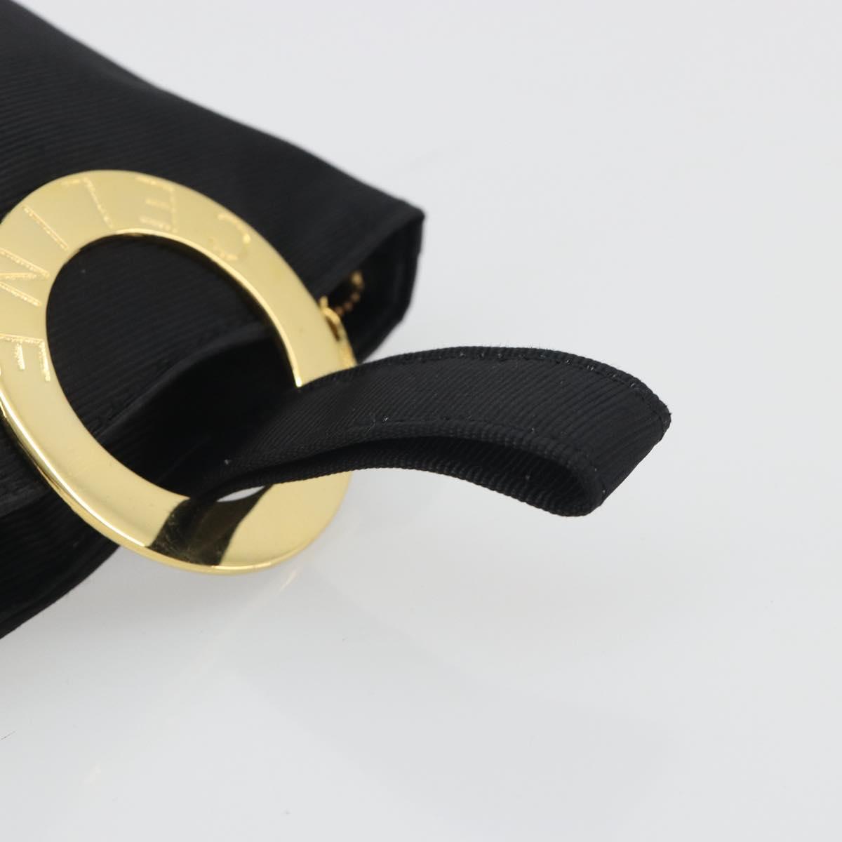 CELINE Circle Pouch Canvas Black Gold Tone Auth 193429A