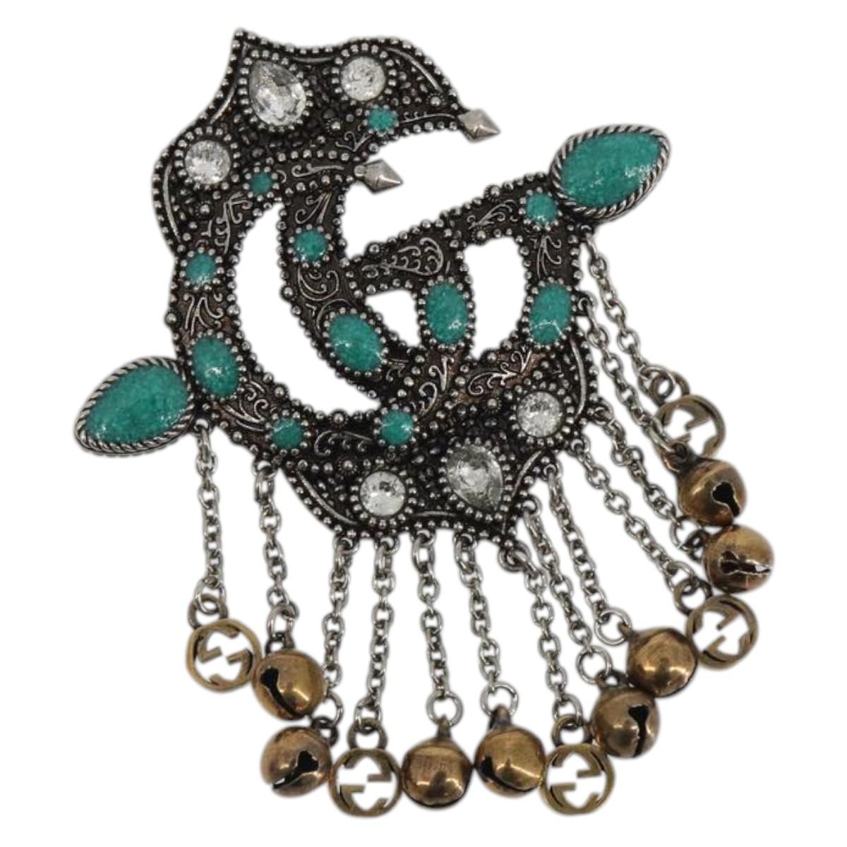 GUCCI GG Marmont Turquoise Brooch metal Silver Auth 193434M