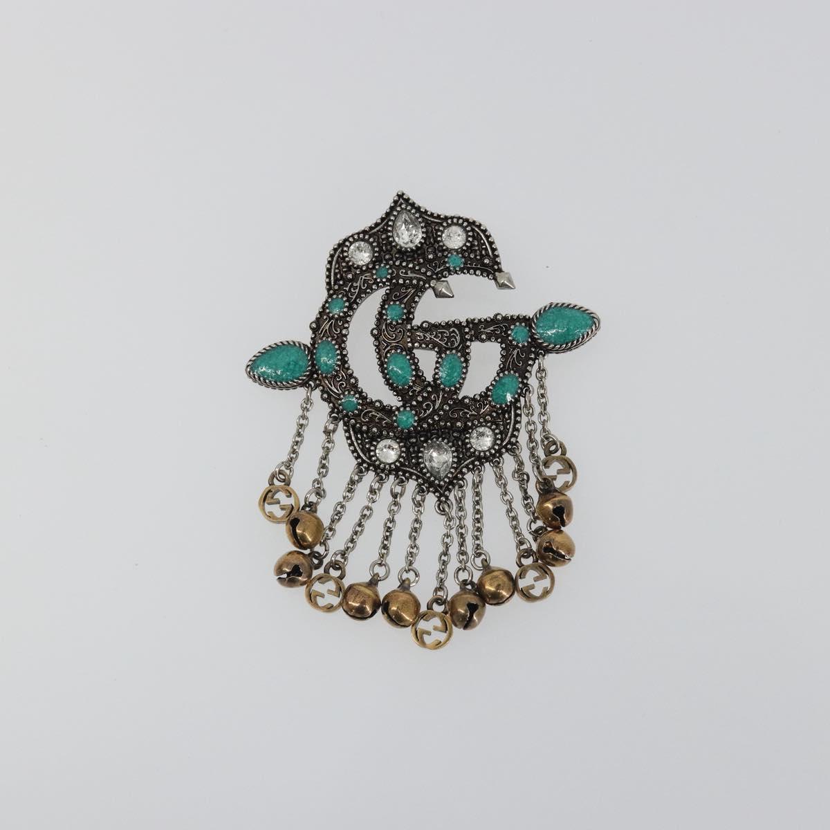 GUCCI GG Marmont Turquoise Brooch metal Silver Auth 193434M