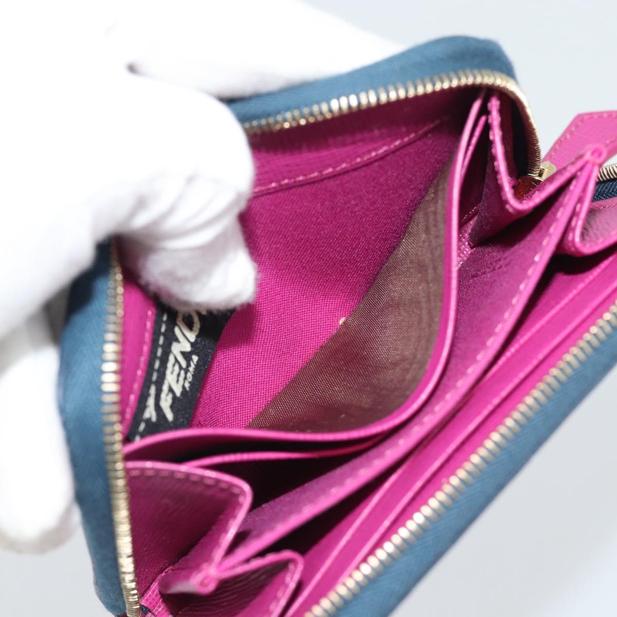 FENDI Coin Purse Leather Navy Gold Auth 193435V