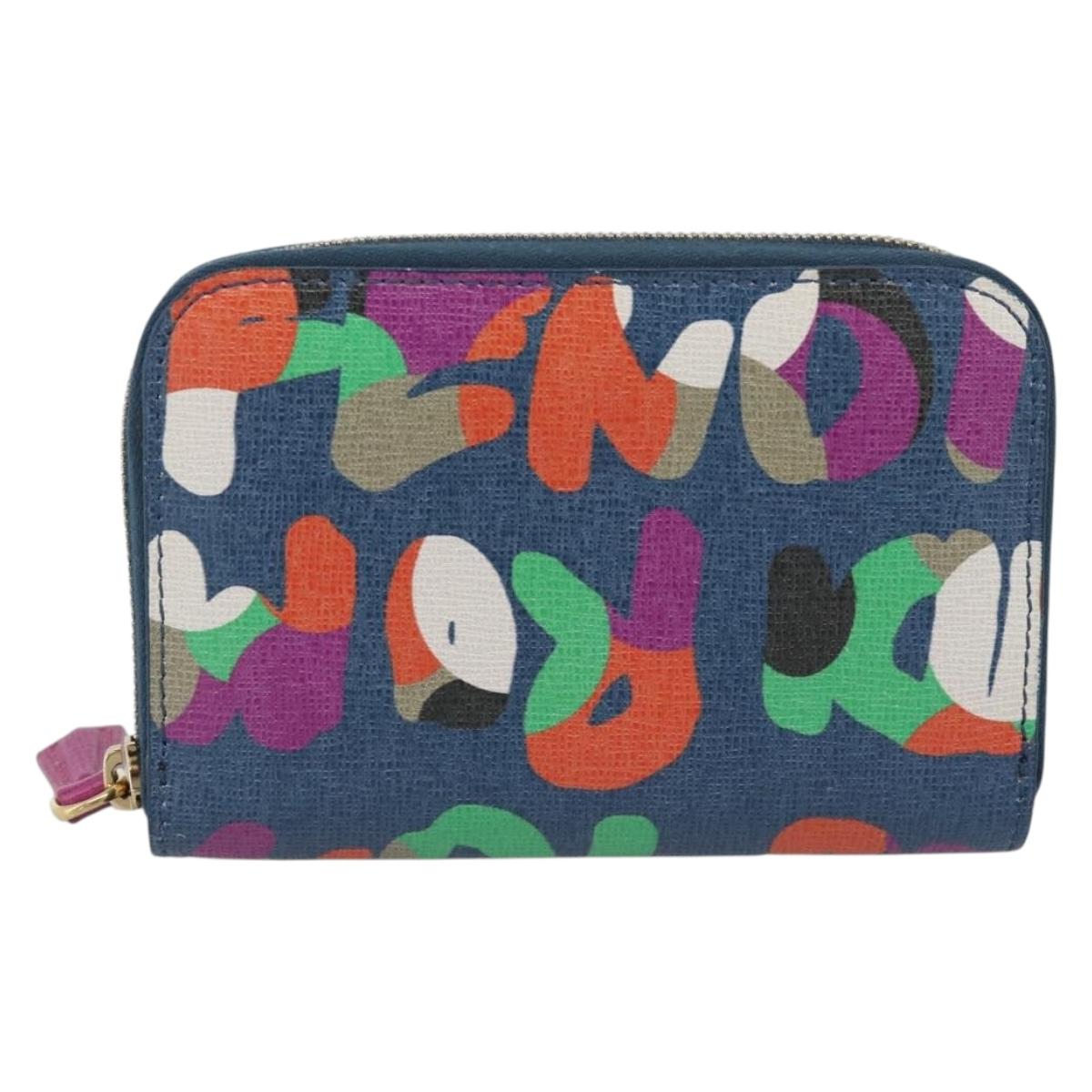 FENDI Coin Purse Leather Navy Gold Auth 193435V