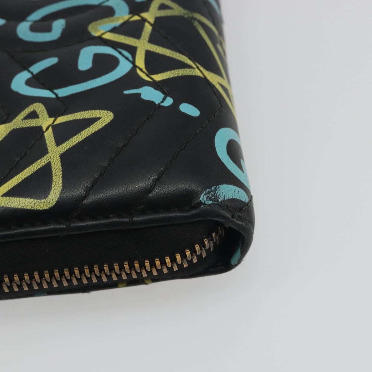 GUCCI GG Marmont Ghost Long Wallet Leather Black Gold 448087 Auth 193436A