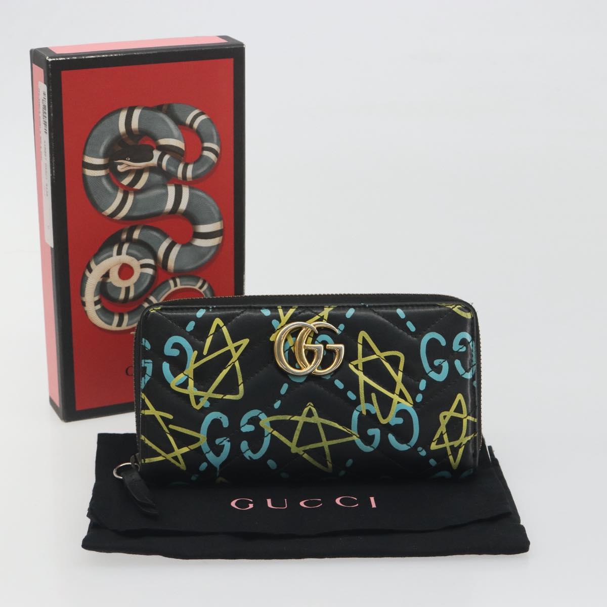 GUCCI GG Marmont Ghost Long Wallet Leather Black Gold 448087 Auth 193436A