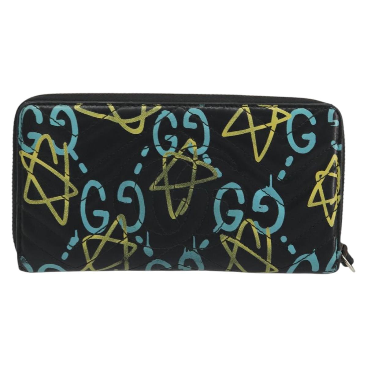GUCCI GG Marmont Ghost Long Wallet Leather Black Gold 448087 Auth 193436A