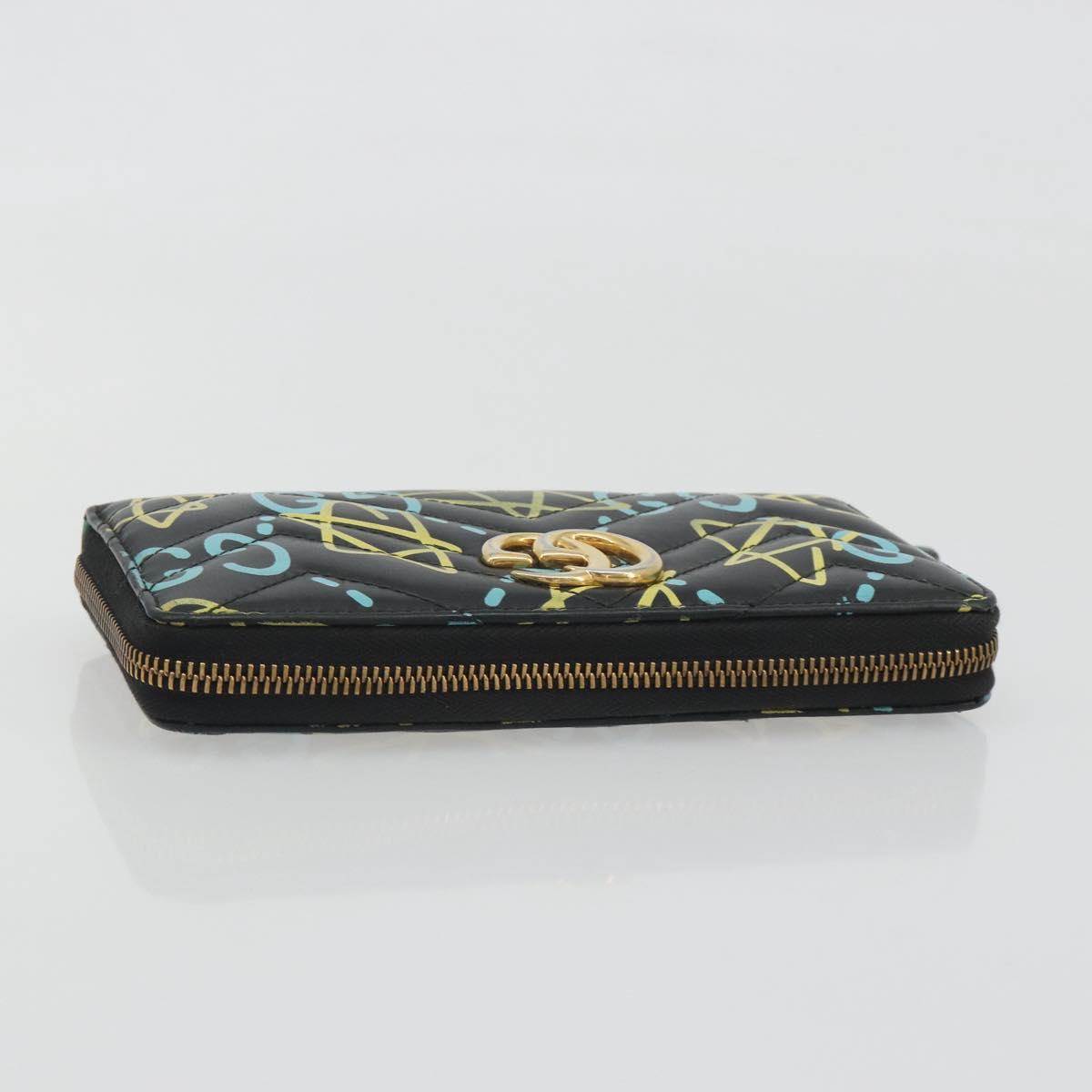 GUCCI GG Marmont Ghost Long Wallet Leather Black Gold 448087 Auth 193436A
