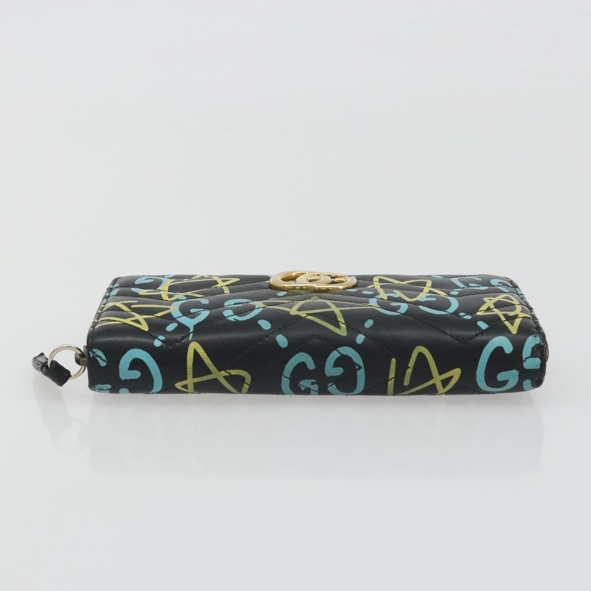 GUCCI GG Marmont Ghost Long Wallet Leather Black Gold 448087 Auth 193436A