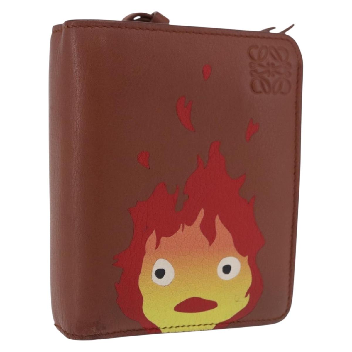 LOEWE × Studio Ghibli Anagram Calcifer Wallet Leather Brown Gold Auth 193437SAM