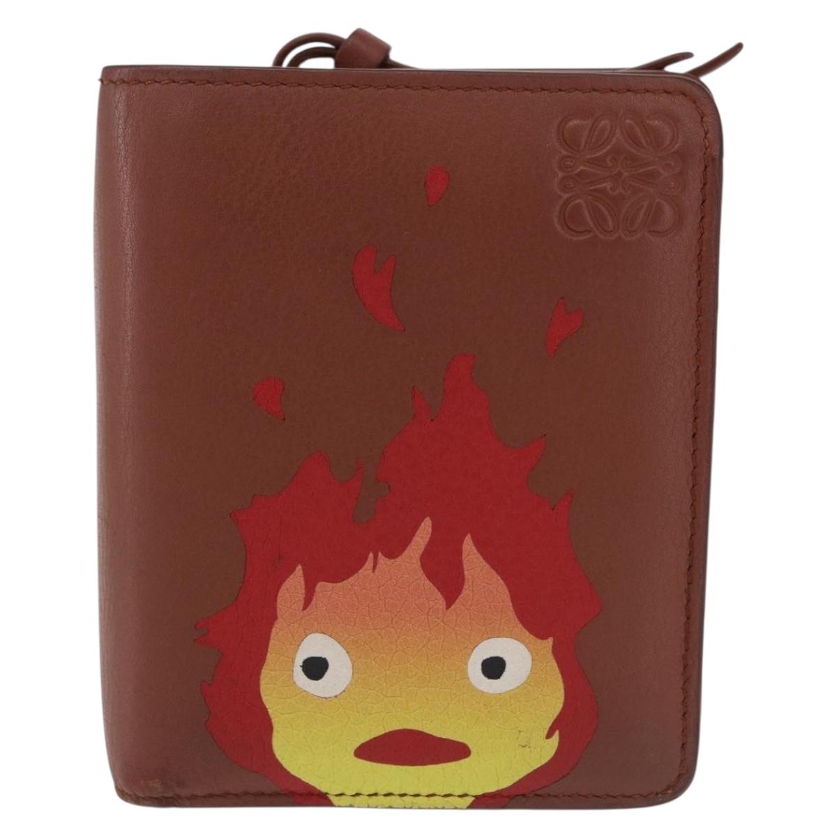 LOEWE × Studio Ghibli Anagram Calcifer Wallet Leather Brown Gold Auth 193437SAM
