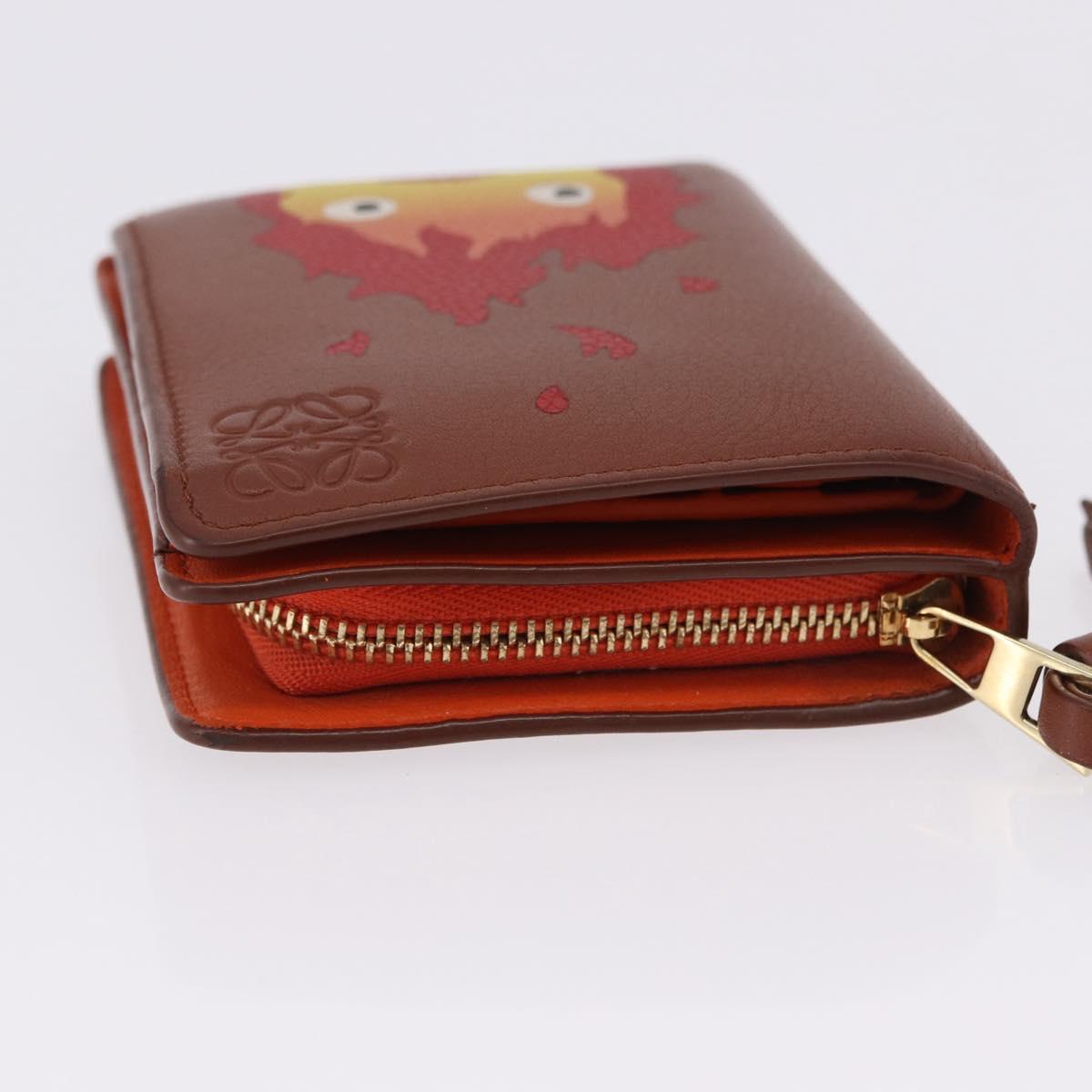 LOEWE × Studio Ghibli Anagram Calcifer Wallet Leather Brown Gold Auth 193437SAM